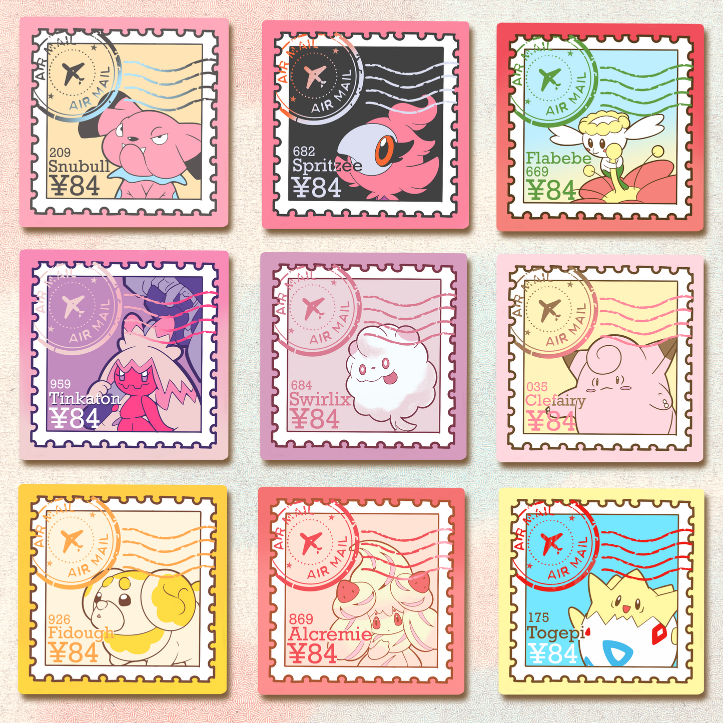 Fairy Type Stamps (Mockups) vinyl sticker (Pack of 9)