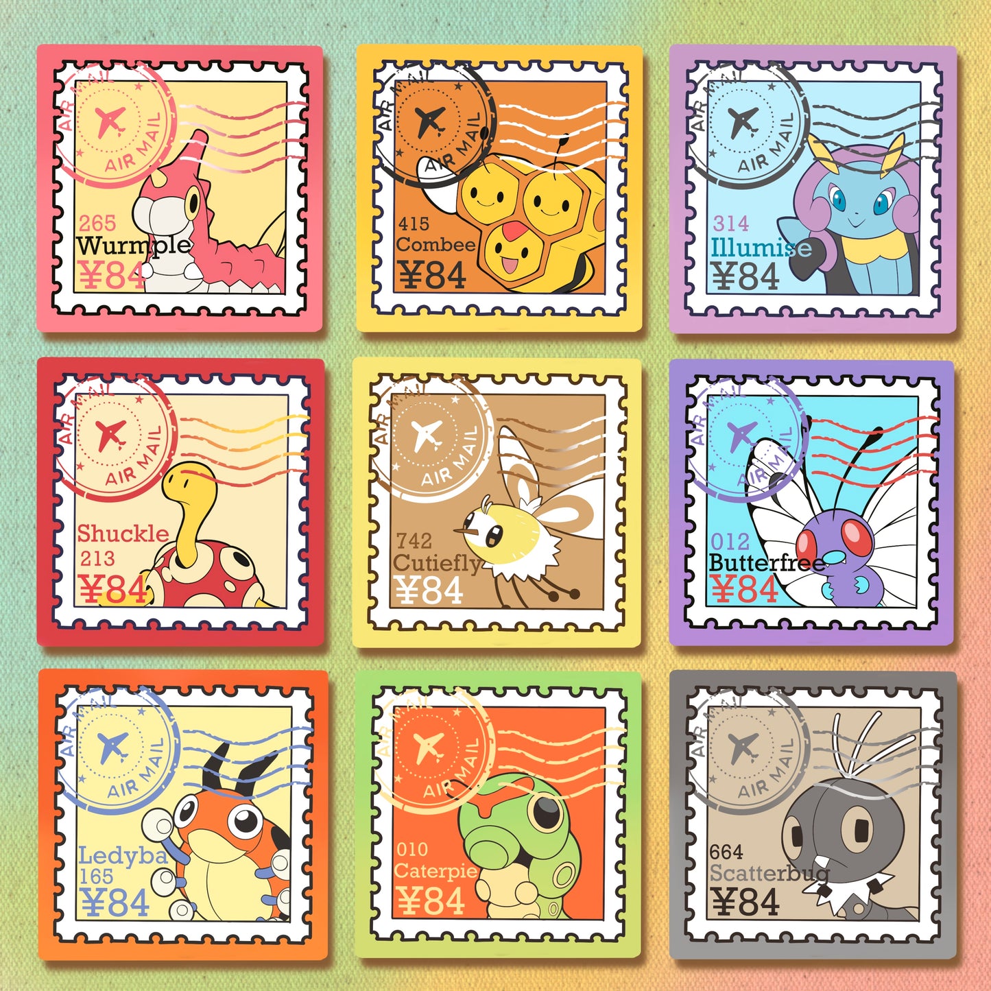 Bug Type Stamps (Mockups) vinyl sticker (Pack of 9)