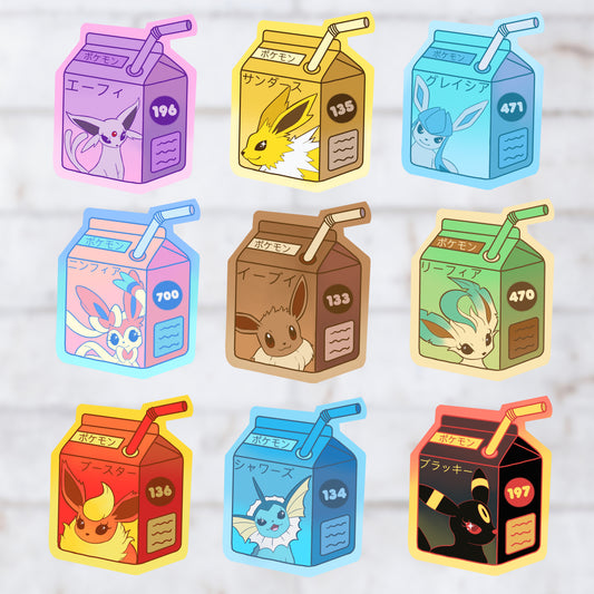 Eeveelution Juice Boxes vinyl stickers (Pack of 9)