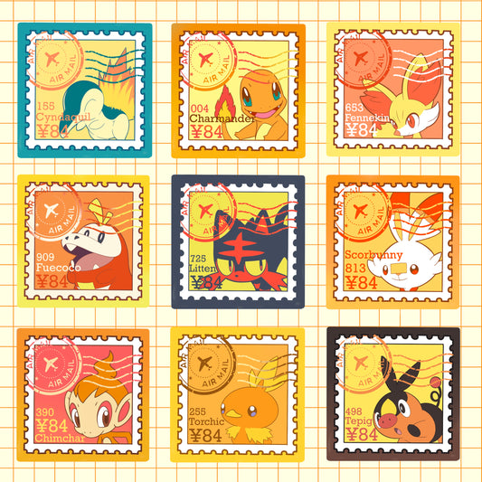 Fire type starters Stamps (Mockups) vinyl sticker (Pack of 9)